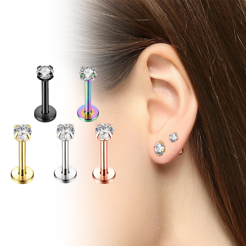 Body Jewelry Titanium - Kolczyki typu stud z cyrkonią sześcienną,