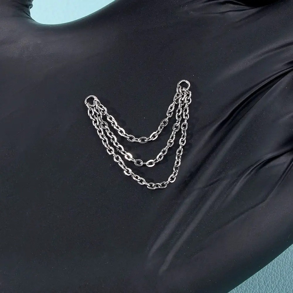 Body Jewelry Titanium - Modny tytanowy łańcuszek do nosa, podwójny