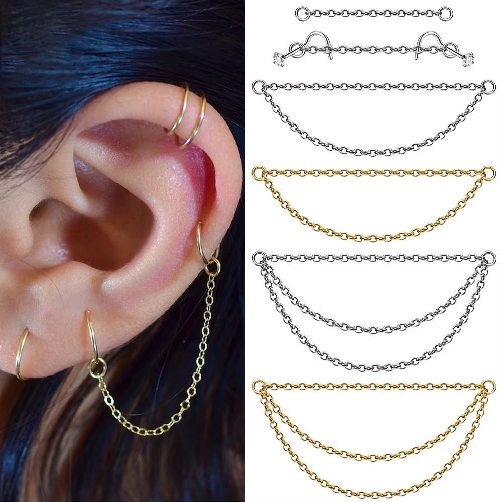 Body Jewelry Titanium - Modny tytanowy łańcuszek do nosa, podwójny