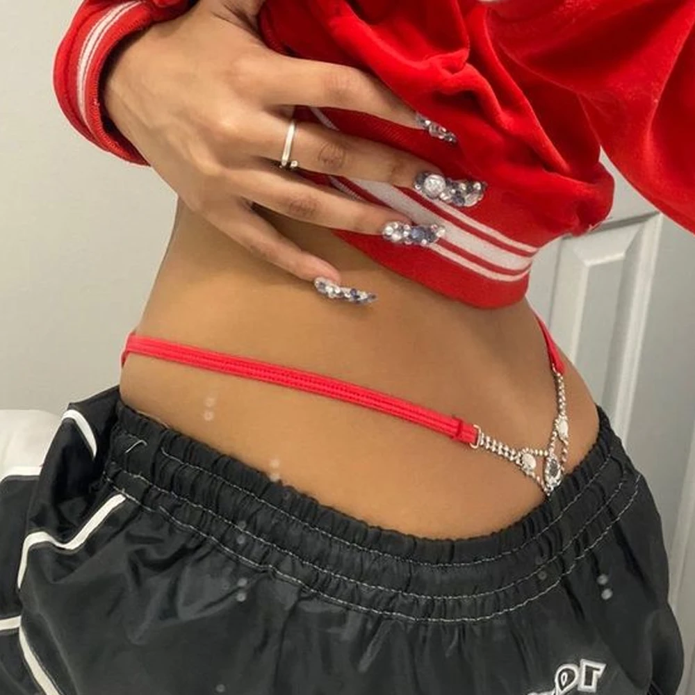 Body Jewelry Rhinestone - Seksowne okrągłe stringi ze strasami regulowane