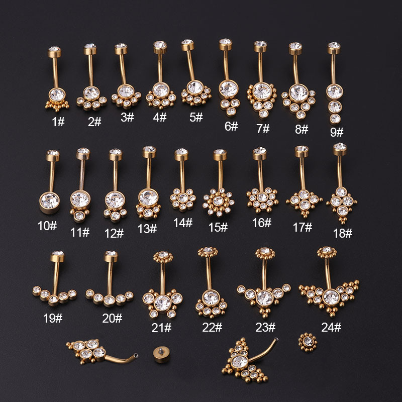 Body Jewelry Titanium - Kolczyki do pępka ze złotym cyrkonem,