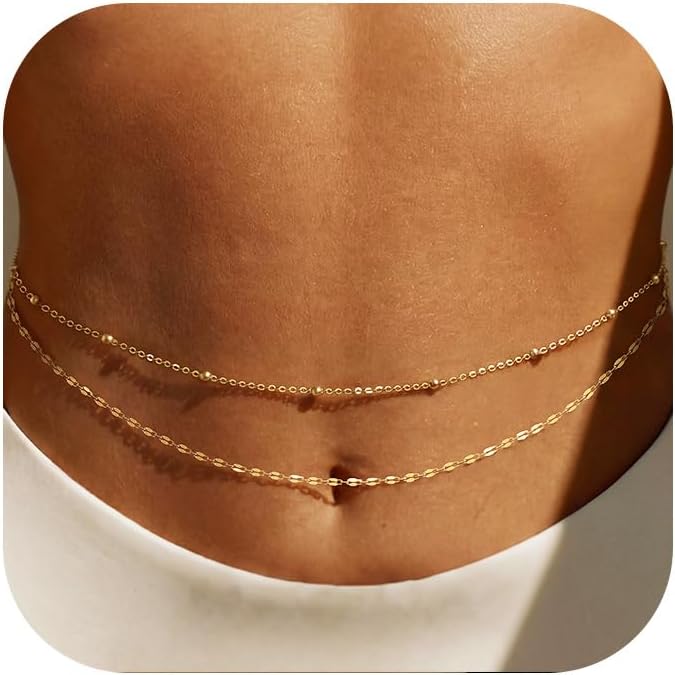 Body Jewelry Sale - Pozłacany 14-karatowym złotem łańcuszek na talię